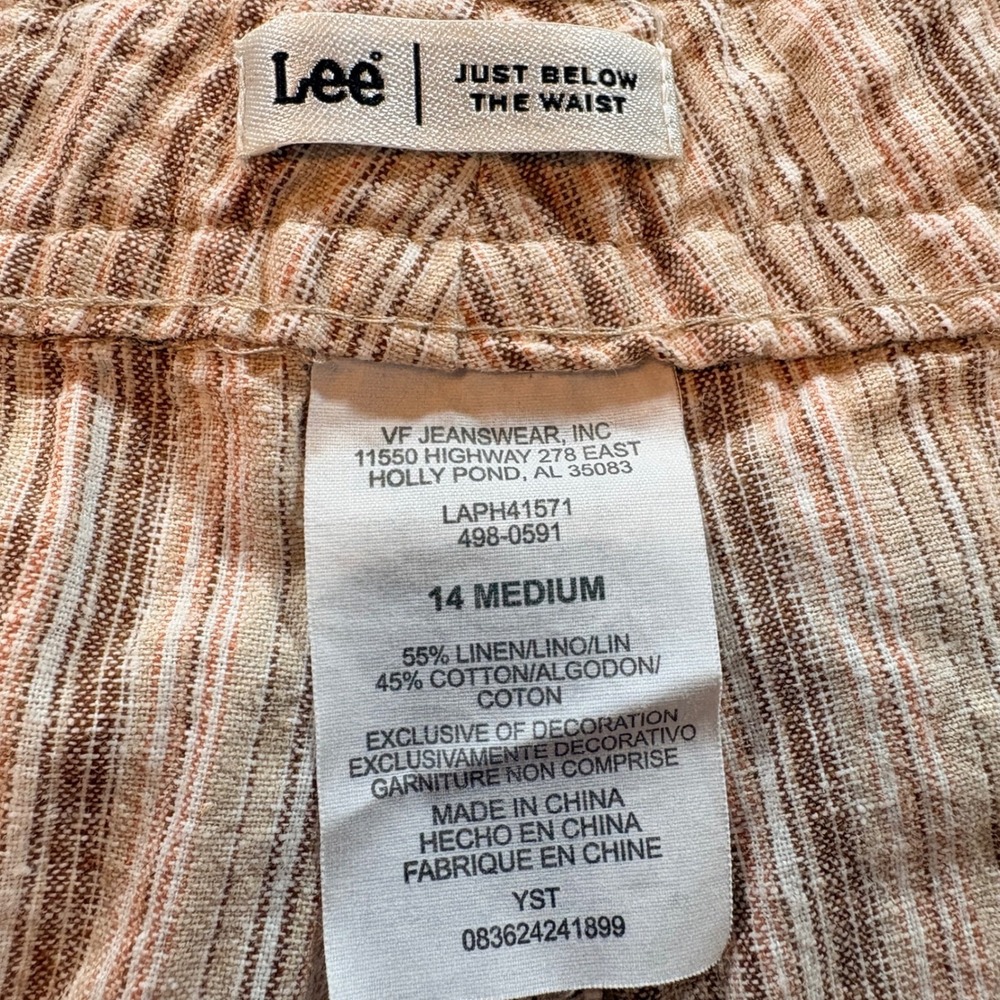 Lee Striped Linen Blend Capri Pants Womens 14 Medium Relaxed Boho Cropped - Picture 4 of 8